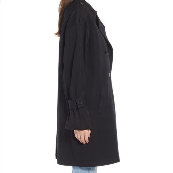 NEW SOMETHING NAVY Black Easy Oversized Tench Coat Size Medium - Picture 3 of 7
